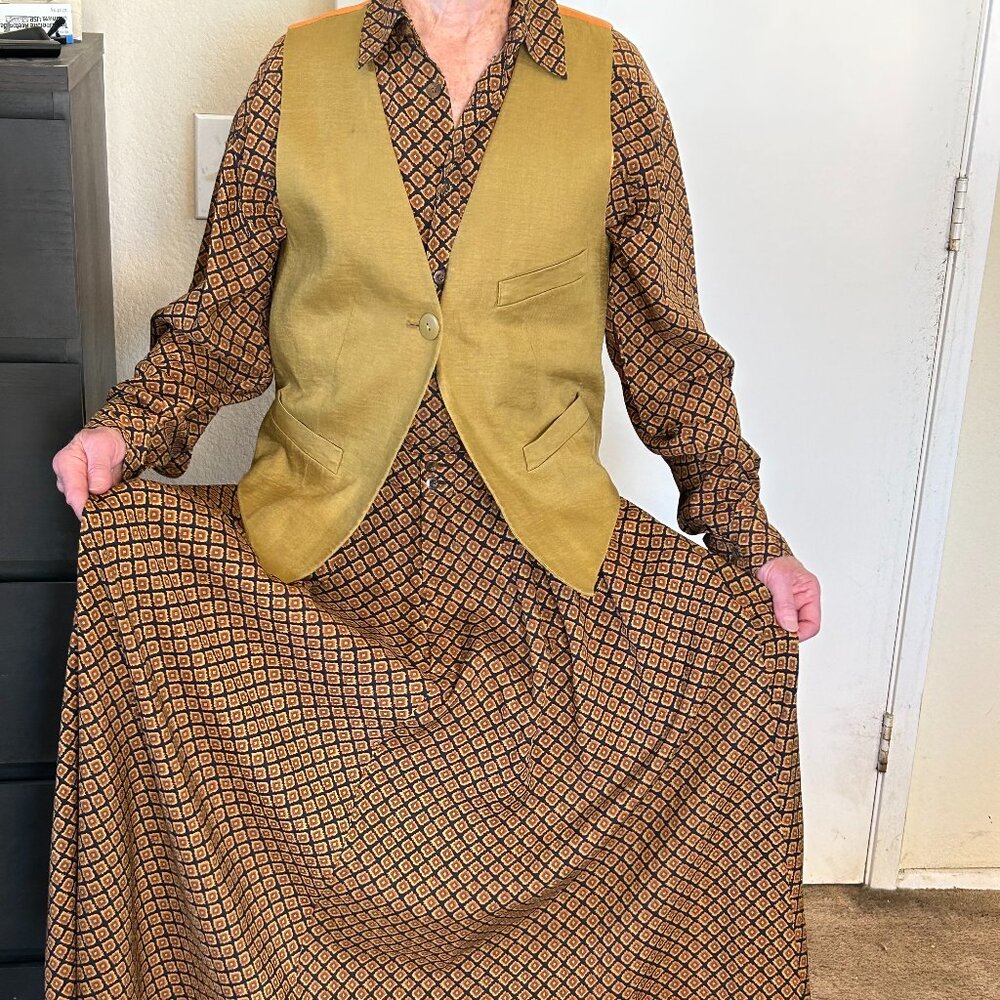 Vintage 1970's 2-piece Long Dress and Vest